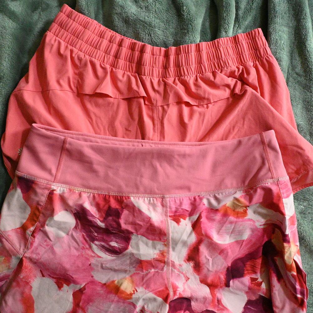 Lot of 2 Athleta Women's M Running Shorts Floral & Pink Stretch Active Athletic